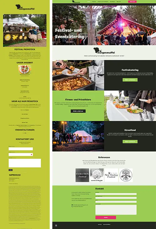 Gegenüberstellung der ehemaligen Webseite von Morgenmuffel Gastro links mit der neuen von rnm gestalteten Webseite rechts.